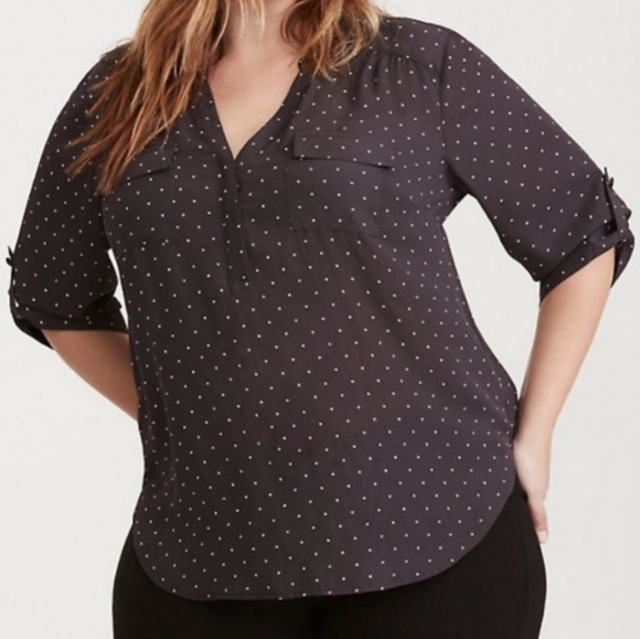 torrid Tops - Torrid Harper Grey Polka Dot Georgette Pullover